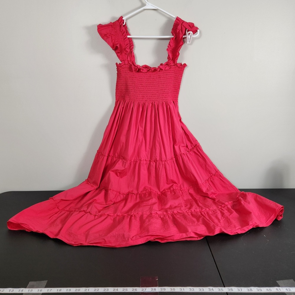 Hill House Home The Ellie Nap Dress Red Smocked Tiered Midi Barbiecore Small